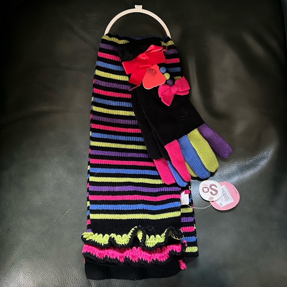 Scarf And Glove Set-Striped-Multi-Color-NWT